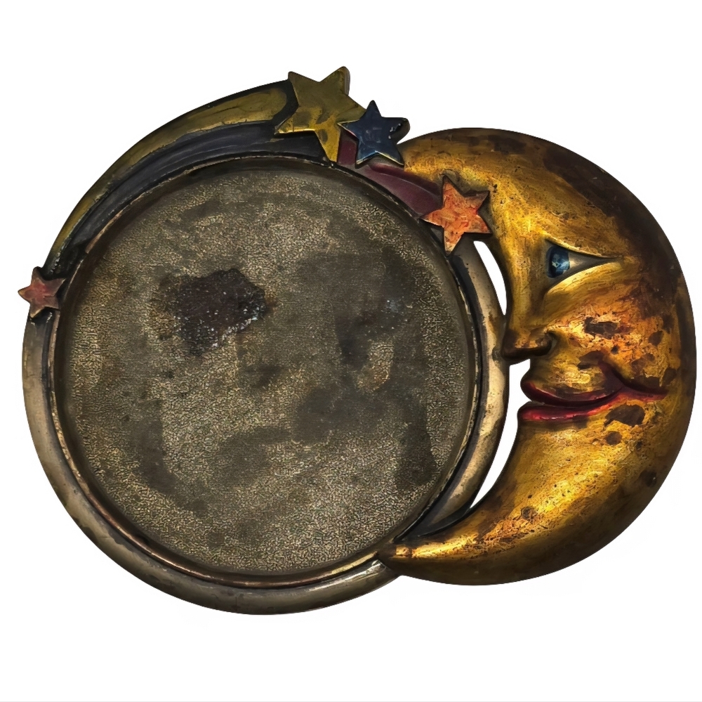 Vintage Man in the Moon Candle Holder — Cast Metal Celestial Décor with Stars